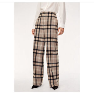 Aritzia Wilfred Madelon Pant Plaid Wide Leg Wool Blend Workwear Pant Size 8